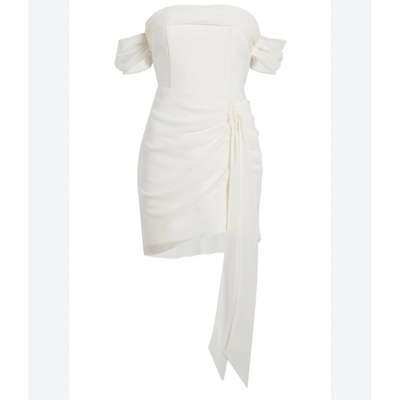 LIKELY Marley White Off The Shoulder Draped Mini Dress Size 6 S - Picture 5 of 7